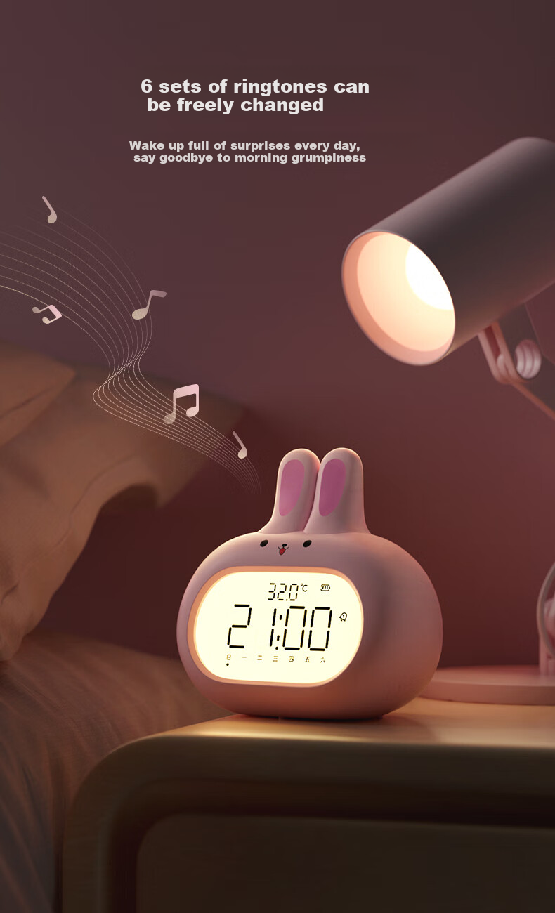 Compas Electronic Alarm Clock Wake-Up Device, Children's Holiday Gift Cartoon Digital Clock Cute Rabbit Alarm, Mint Green Back-To Seaso 4