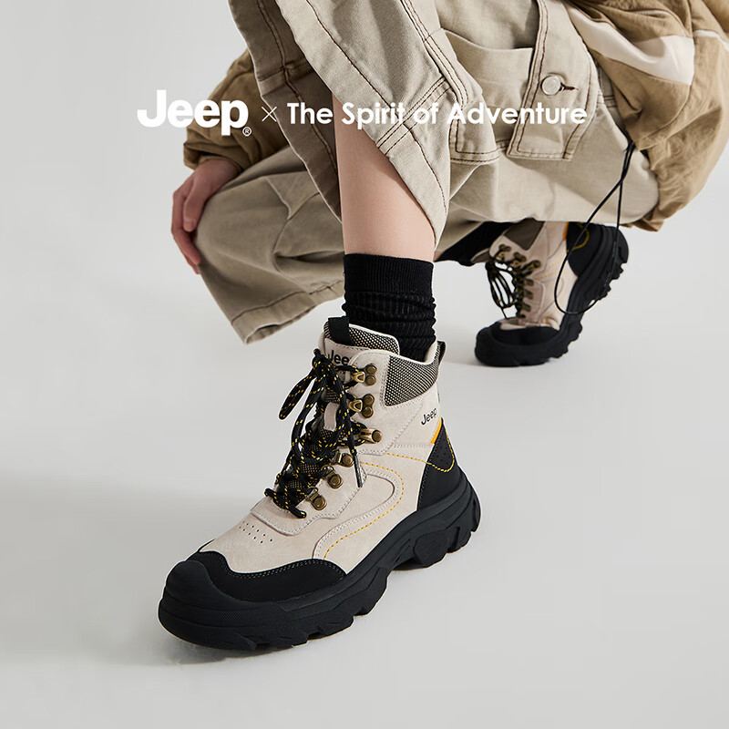 Jeep Women's Martin Boots Autumn Winter Height Increasing Thick Sole Hiking Ankle Boots British Style Black Outdoor Mountaineering Boots Black Gray Size 35