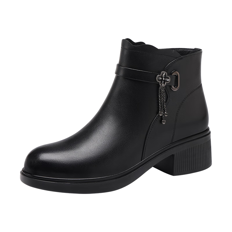 Red Dragonfly Women's Cotton Boots Winter Fleece Lined Warm Fashion Boots Lightweight Soft Sole Stylish Short Boots WTC456951C Black Size 37