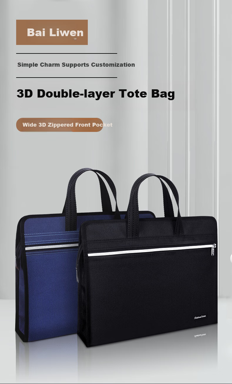 Bailiwen B0073 Black 3D Handbag Briefcase Business Document Bag Large Capacity Laptop Bag for Men, Office Meeting Briefcase Professional Commuter Bag 1