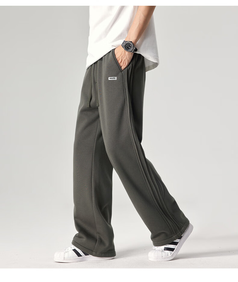 FAIRWHALE Men's Sports Pants Spring and Autumn American Style Sweatpants Loose Fit Youth Wide-Leg Casual Pants XL Advanced Gray 3