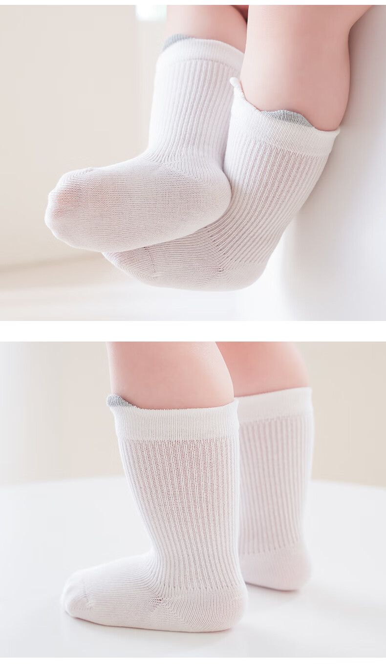 Wuduomian 6 Pairs of Baby Socks, Spring And Summer Infant Socks, Class A Children's Cotton Socks, Breathable Seamless Mid-Calf Socks with Ear Loops 10