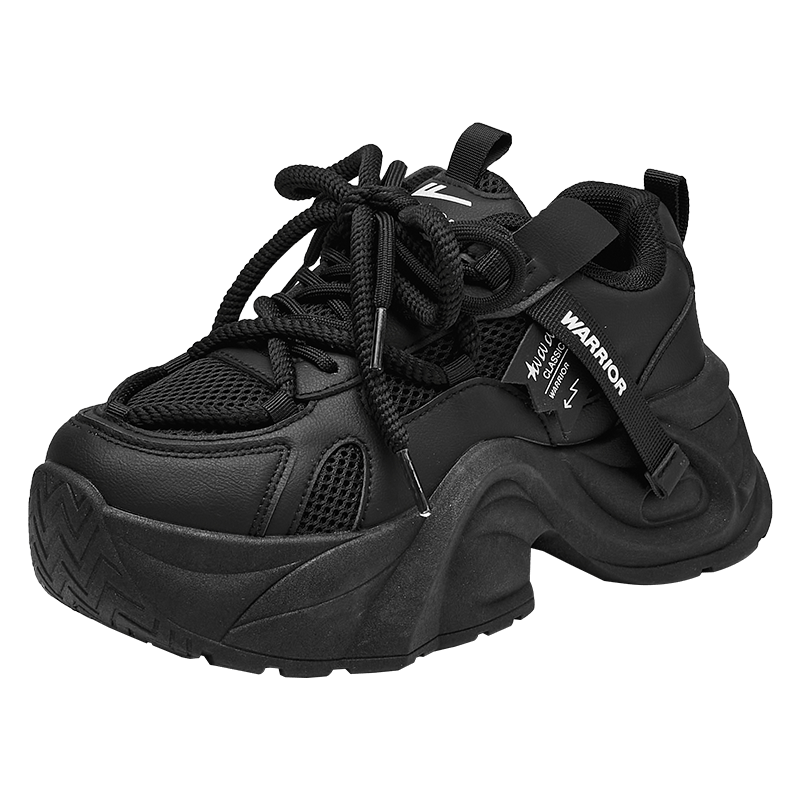 Warrior Official Women's Shoes 2026 Summer Thick Sole Height Increasing Dad Sneakers Women's Sports Casual Shoes Black Size 37