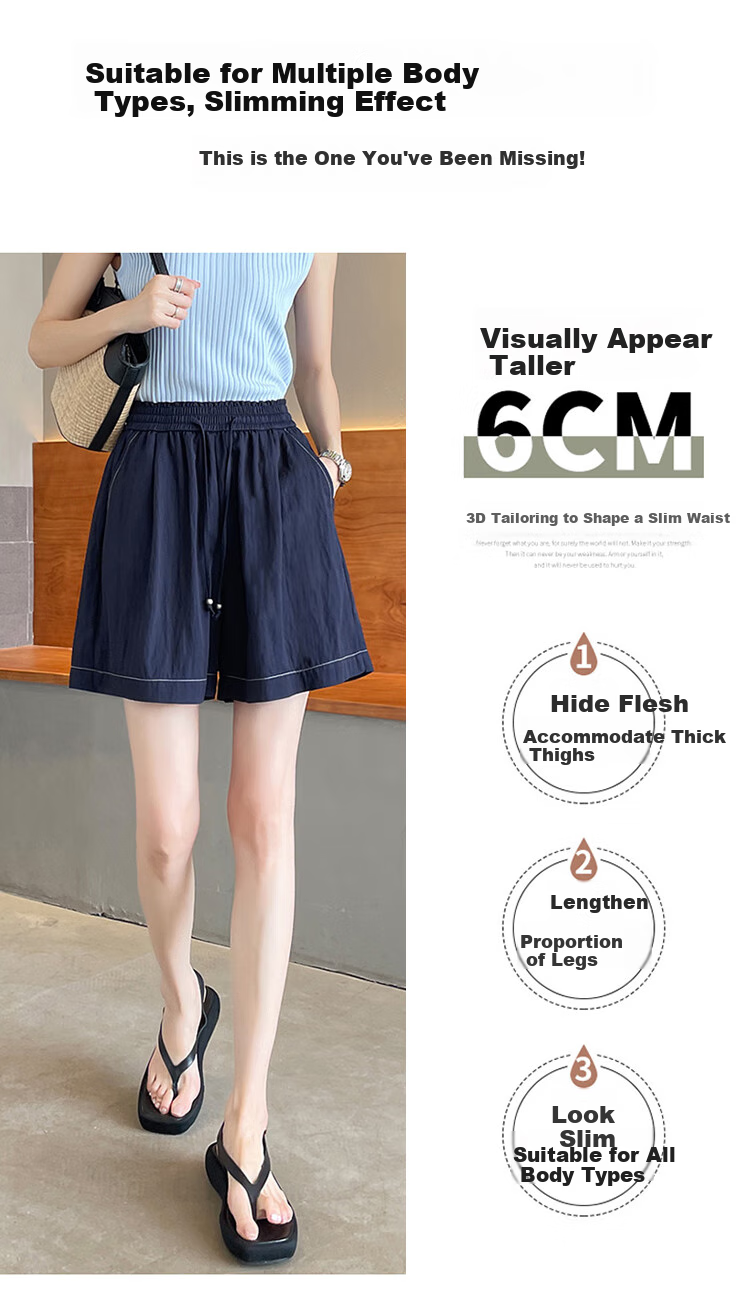 Ziyouxi Ice Silk Denim-Like Shorts for Women, 2026 Summer Thin High-Waist Loose A-Line Five-Point Pants Wide-Leg Mid-Length Shorts 7