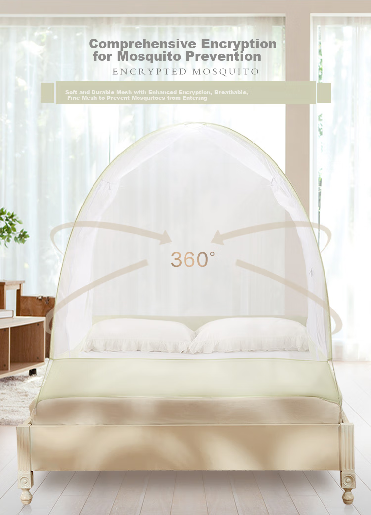 FUANNA Home Mosquito Net, Fall-Proof Mongolian Yurt Style, Three-Door Opening, 1.8x2 Meter Bed, Light Coffee Color, [No Installation Required] 3