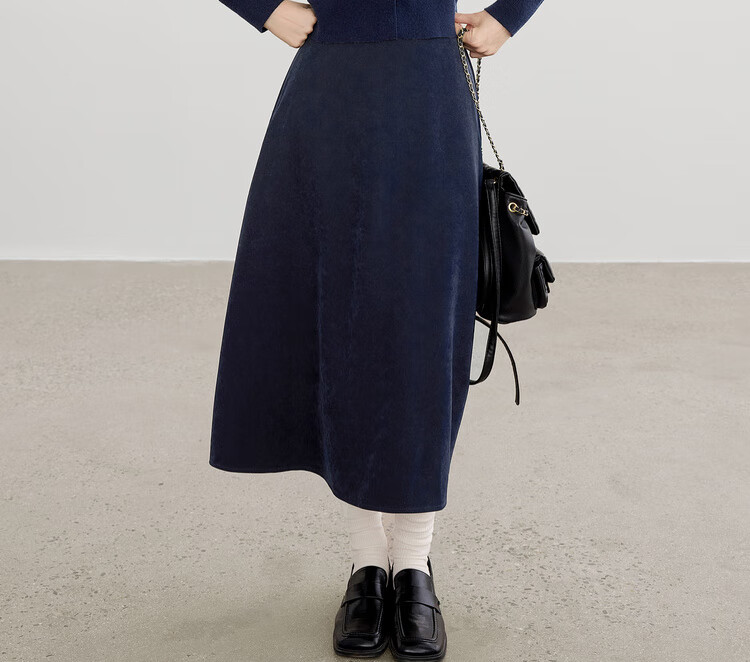 Sentubila Elegant Commuter Set Women Autumn Color-Block Lace Round Neck Stretch Knit Top A-Line Flared Skirt Two-Piece Set 2