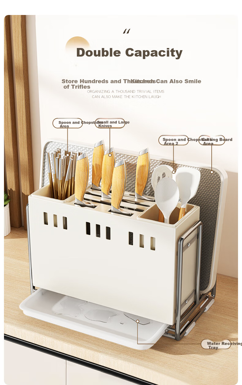 Jiabangshou [Chow Yun-fat endorsed] Kitchen Knife Holder Storage Rack Multifunctional Chopstick Holder Cutting Board Knife Organizer Draining Rack White 4