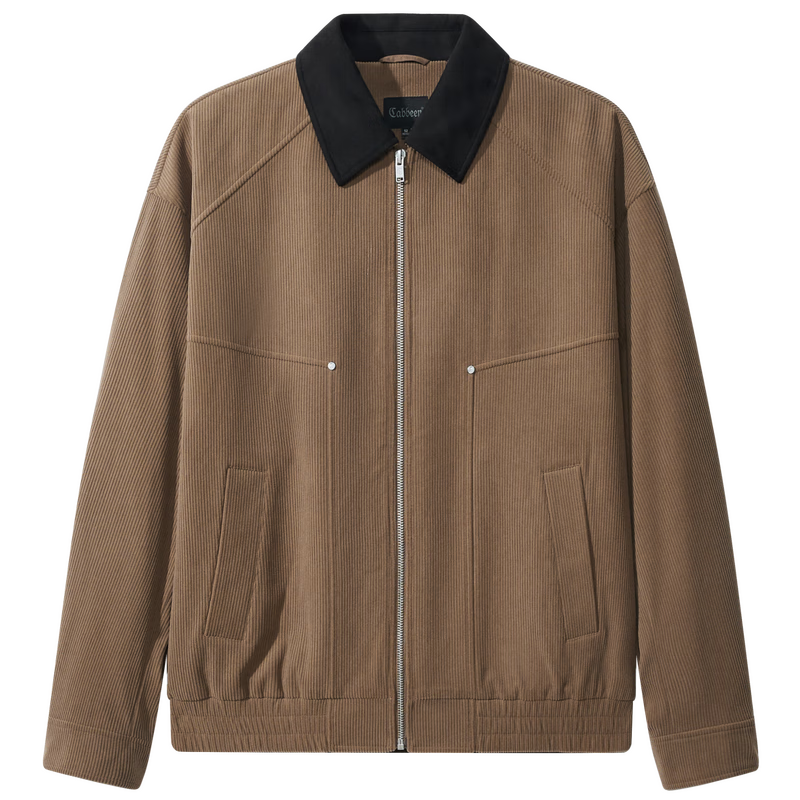 CABBEEN Men's Corduroy Jacket with Suede Collar Patchwork Barn Style Detroit Retro Winter Jacket