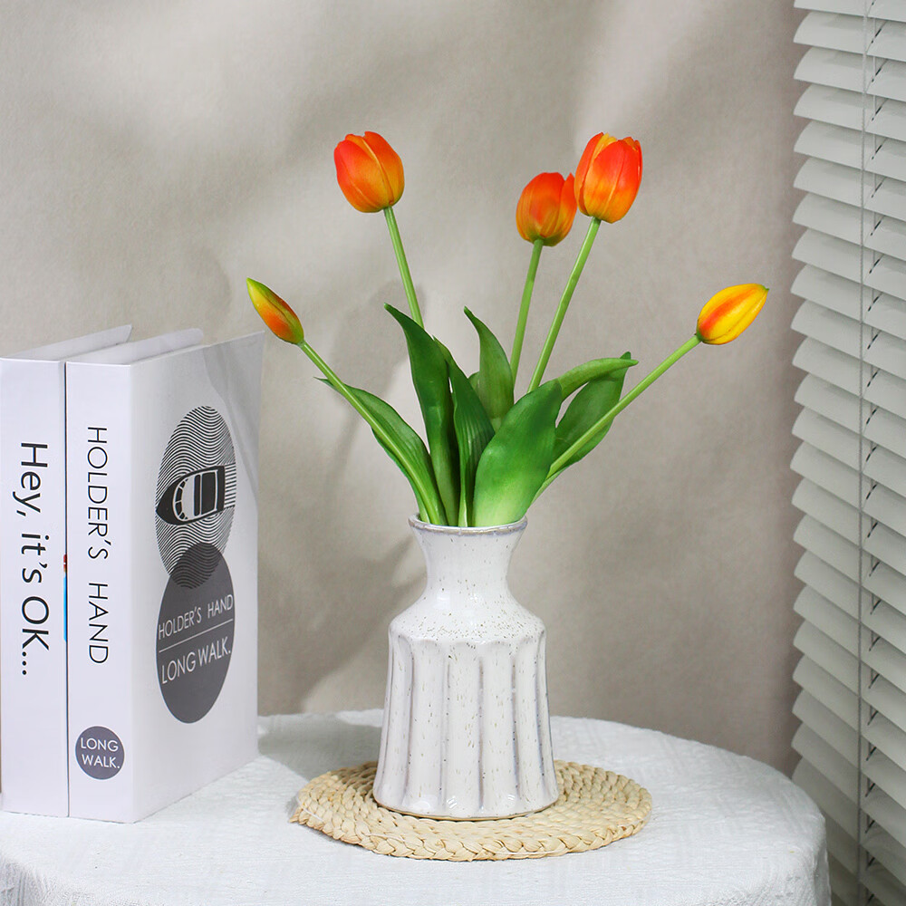 Qijuya Collection Artificial Tulip Luxury French Style Ins Living Room Decorative Photo Prop High-End Floral 5 Stems Orange 20407