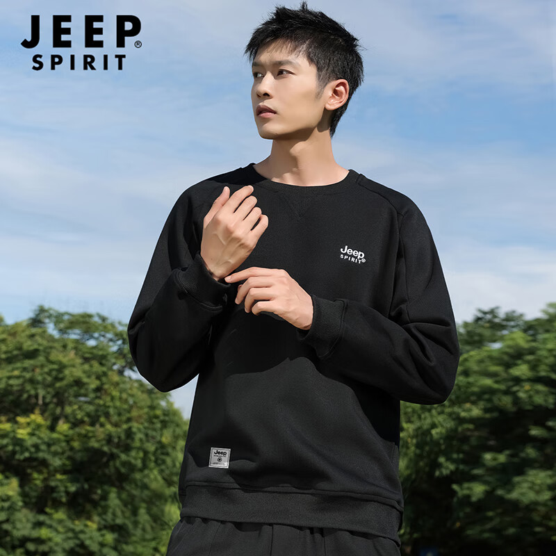 JEEP SPIRIT Men's Sweatshirt, Spring And Autumn Loose-Fit Round Neck Long-Sleeve T-Shirt, Casual Slim-Fit Base Layer Top for Me