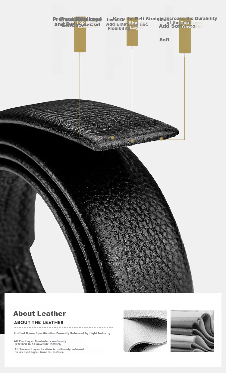 Goldlion Men's Belt, Business Casual Top-Grain Leather Automatic Buckle Inner Belt Waistband Gift Box, Birthday Gift for Gifting 8