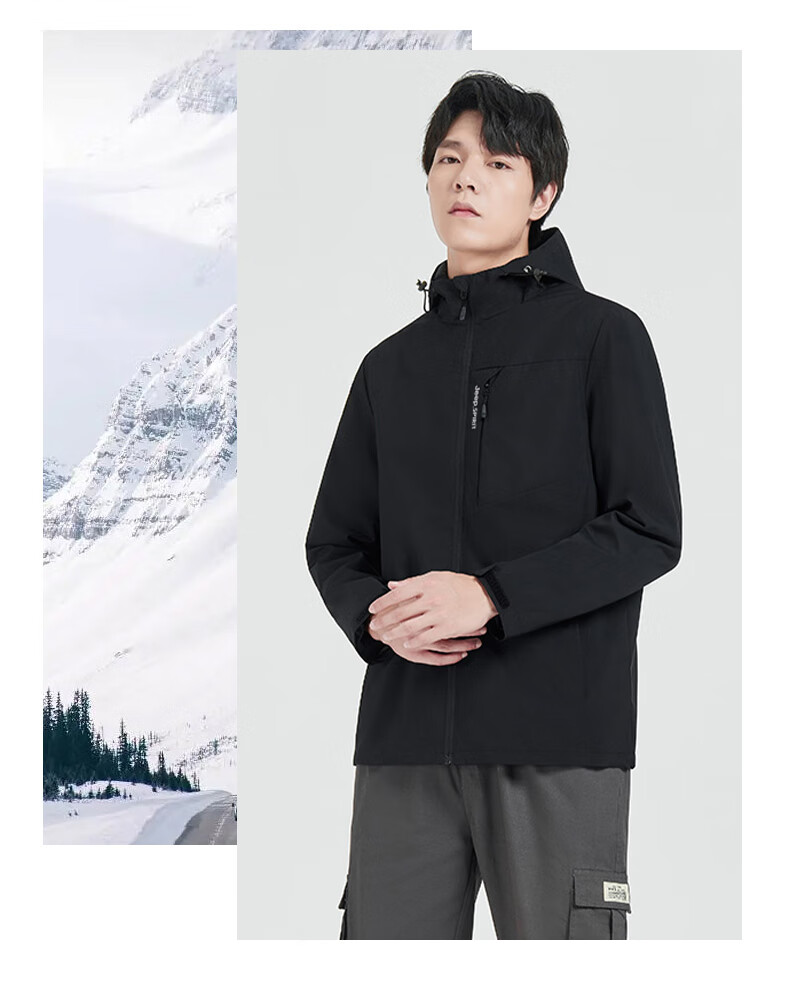 JEEP SPIRIT Men's Outdoor Waterproof Windproof Hiking Jacket Casual Hooded Windbreaker Black XL 1