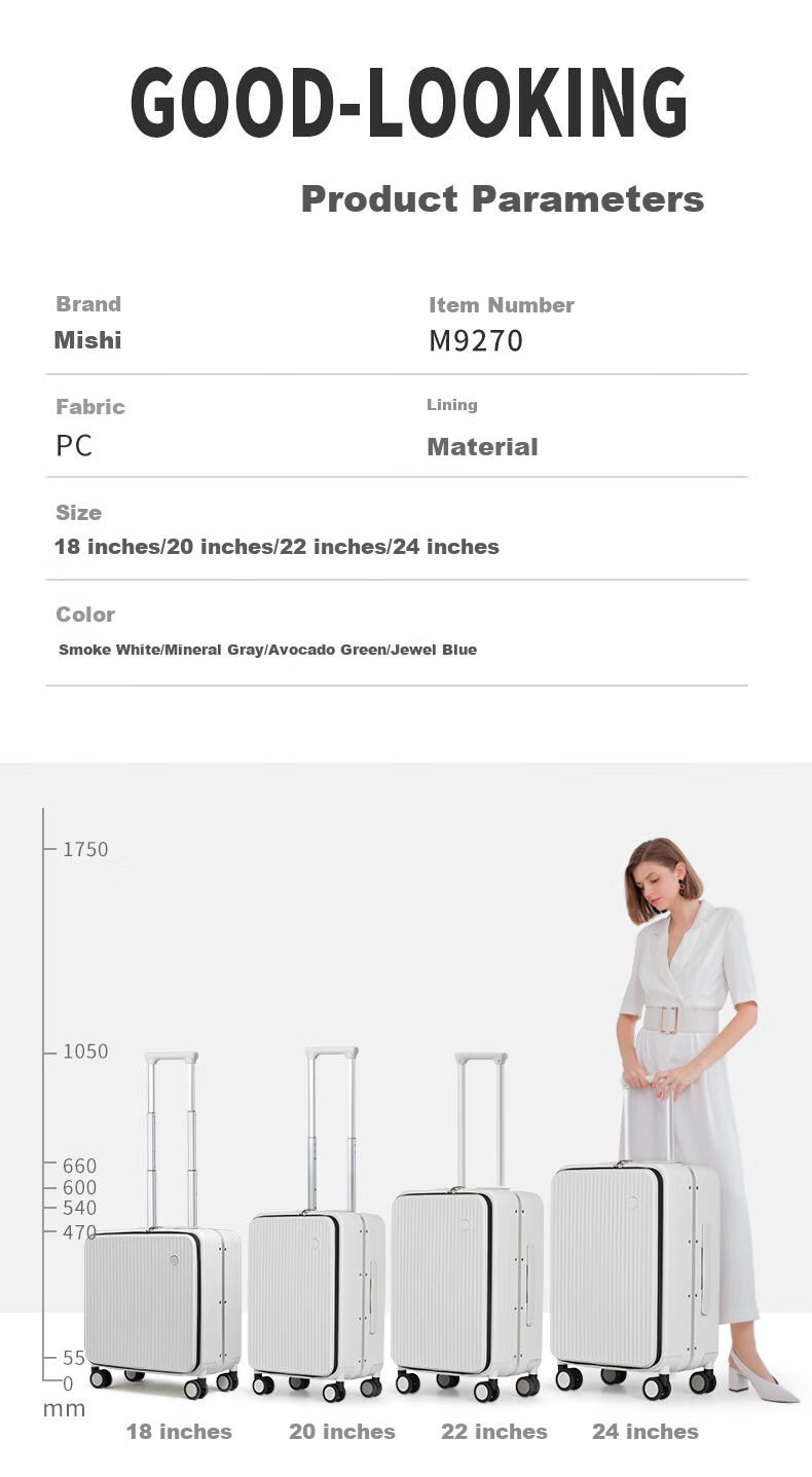 Mixi Front-Opening Aluminum Frame Suitcase, Trolley Case with Password Lock, Large Capacity Luggage for Travel, Carry-On Suitcase for Me 5