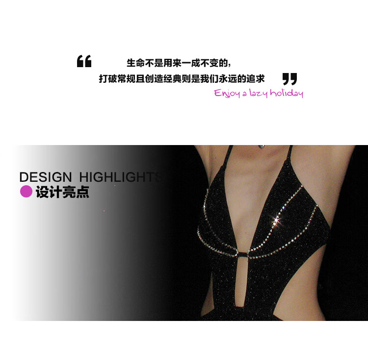 OMOM New Sexy Deep V Triangle One-Piece Swimsuit Women Slimming Beach Vacation Hot Spring Swimwear Black S 2