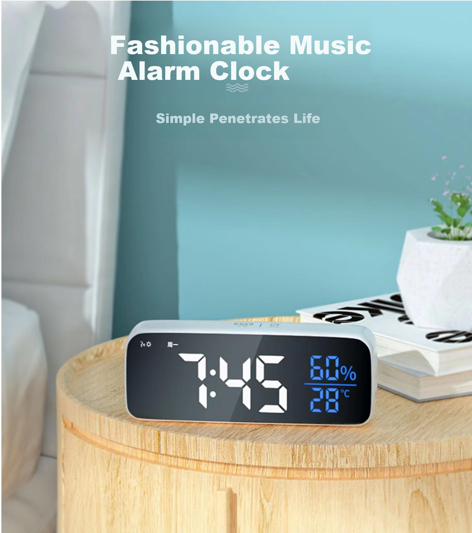 BBA Alarm Clock Smart Electronic Night Light Multifunctional Wall-Mounted Large Size Desk Clock for Living Room And Bedroom, Simple White Extended Version Back-To Seaso 1
