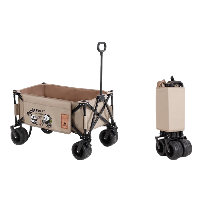 CAMEL Outdoor Camping Cart, Grocery Shopping Trolley, Kids' Ride-On Vehicle, Dog Walking Cart, Portable Campsite Cart, Picnic Wagon, Wide Wheels, Khaki Color