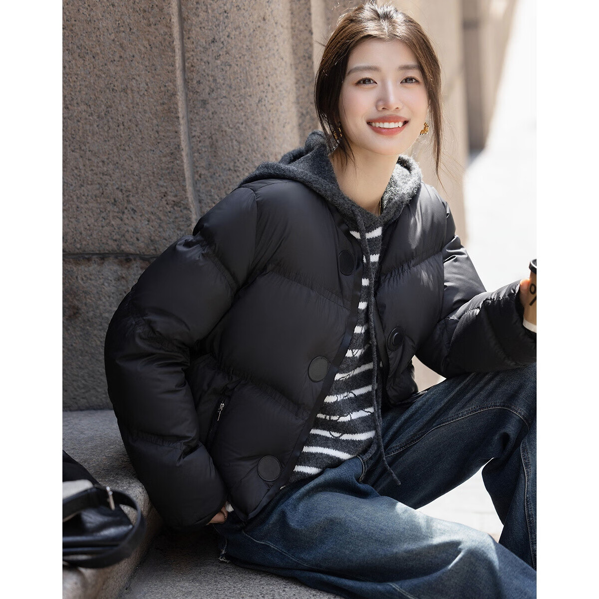 Dme [15D Zero Pressure Sensation] Winter 90% Duck Down PU Magnetic Button Three-Layer Craftsmanship Straight Women's down Jacket