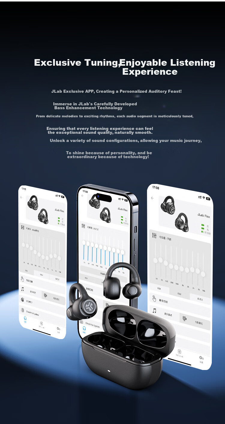 JLab Flex Ear Clip Headphones, Bone Conduction Concept Non-In Open Wireless Bluetooth Headphones, Gaming Music Sports Earphones, Comfortable Wear/long Battery Life, Wilderness Gree 5