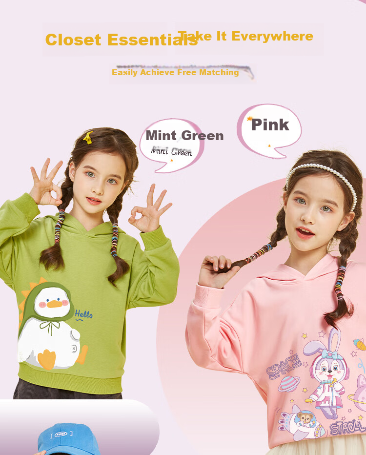 Jeanswest Girls' Sweatshirt, Spring And Autumn Style 2025, Sweet-Style Top for Girls, Children's Hooded Clothing, Casual Autumn Wear for Older Kids 3