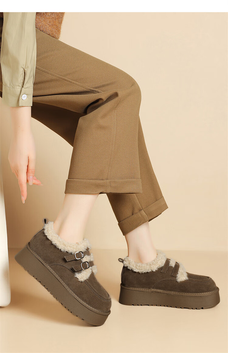 Daphne Women's Thick-Soled Birkenstock Style Fleece-Lined Loafers Outdoor Plush Cotton Shoes 4023608110 Chestnut 37 6