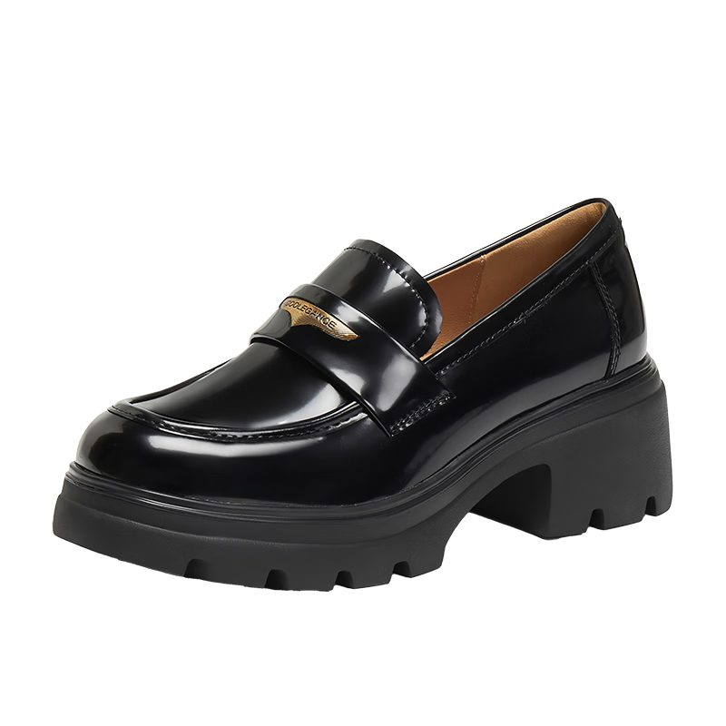 Belle Women's Loafers British Style Small Leather Shoes Commuter Flats JD007CM5 Black Glossy Size 39