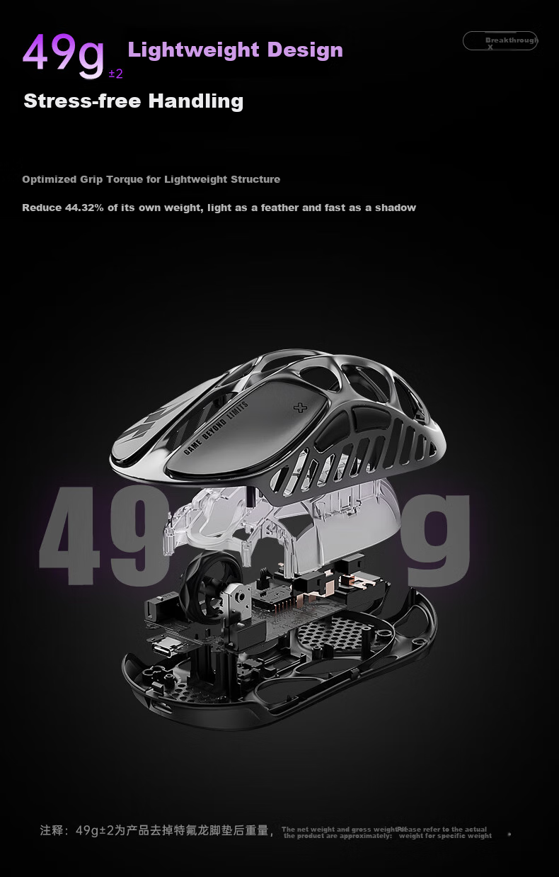 GravaStar Wireless/wired Bluetooth Gaming Mouse, Three-Mode Mouse for Home And Office Use, 56g Lightweight Long Battery Life Hollow Mouse, Chaojia X AIR Exploration Black 4