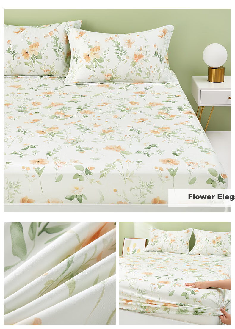 BEYOND Home Textiles Pure Cotton Fitted Sheet with Printed Pattern, Single Piece Set, Huayi 180*200cm, Jiaju Gua 5