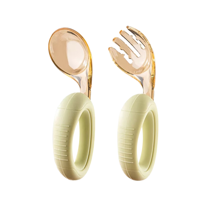Ipoosi Children's Spoon Baby Learning Eating PPSU Fork and Spoon Bent Head Infant Silicone Short Handle Training Feeding Spoon