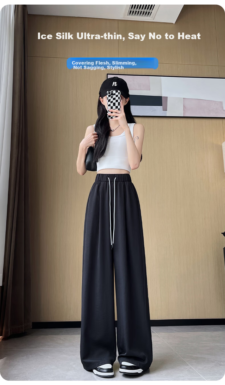FitonTon Women's Pants, 2025 New Style, Wide-Leg Trousers, Loose Straight-Leg Versatile Draping Casual Quick-Dry Yamamoto Wide-Leg Pants for Wome 2