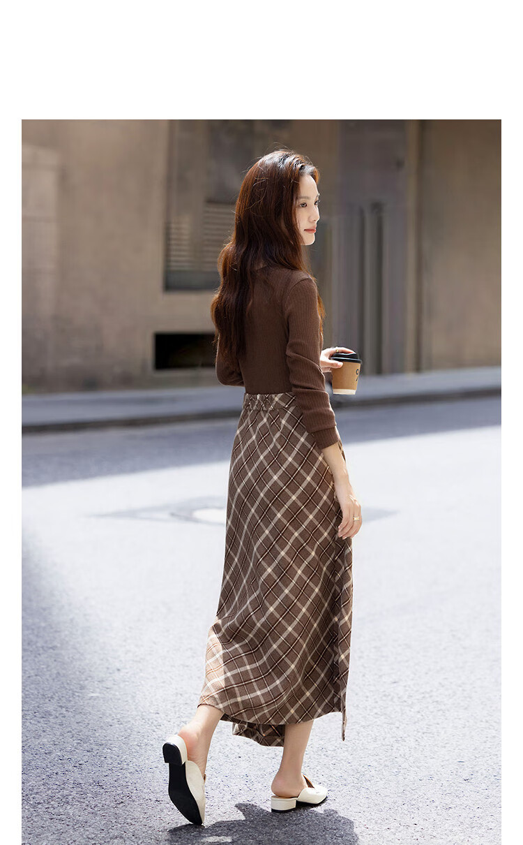 Demana "Past Stories" Autumn Urban Vintage Style Plaid Patchwork Decorative Buckle Petite Women's Dress 2