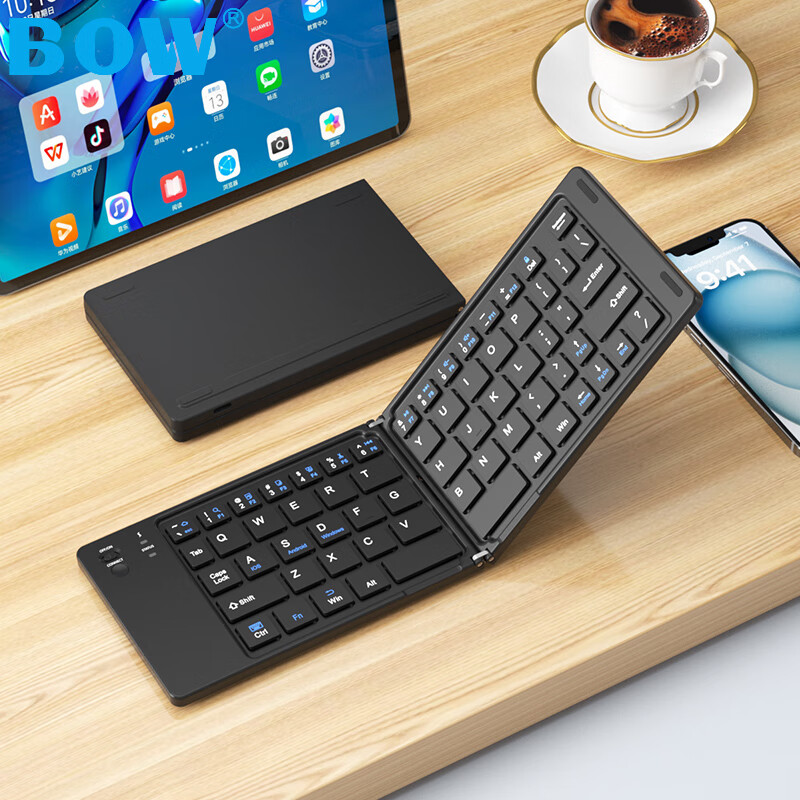 B.O.W Hangshi X23S Беспроводная складная клавиатура Bluetooth, перезаряжаемая ультратонкая портативная бесшумная клавиатура для женщин, офиса, совместимая с IPad, планшетом и смартфоном, универсальная маленькая черная клавиатура