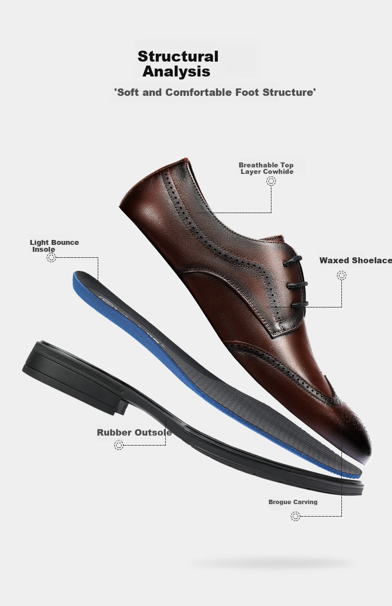 LAORENTOU Men's Leather Shoes, Spring And Autumn Brogue Carved Leather Shoes, British Style Breathable Formal Wedding Shoes, A50237, Brown, Size 39 8