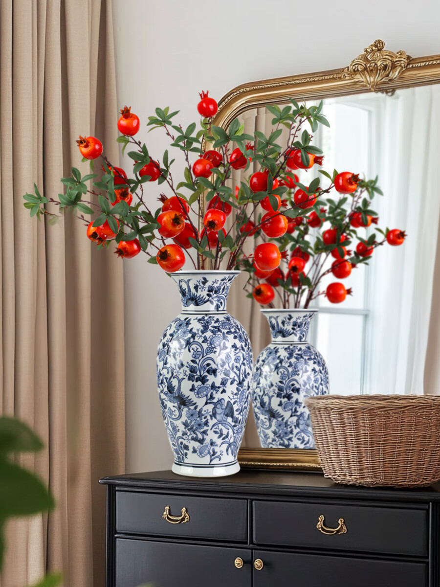 Qiju Yaji Persimmon Artificial Fruit Branches Chinese Festive Decoration Pointed Red 2 Stems 18 Fruits 20391 4