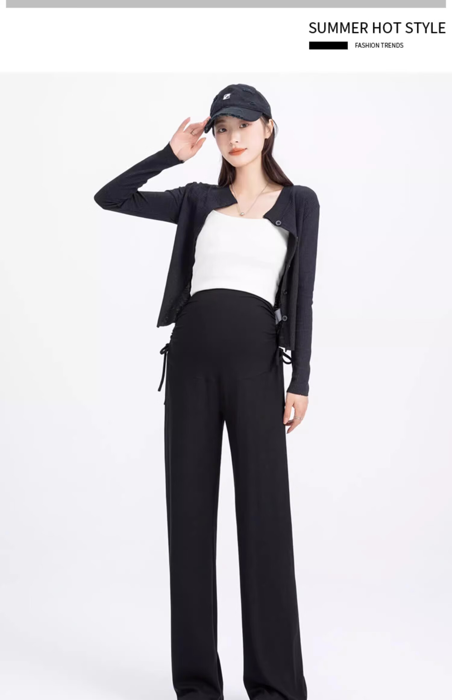 JOYNCLEON Maternity Summer Cotton Wide-Leg Pants Black M Jyk200502 39
