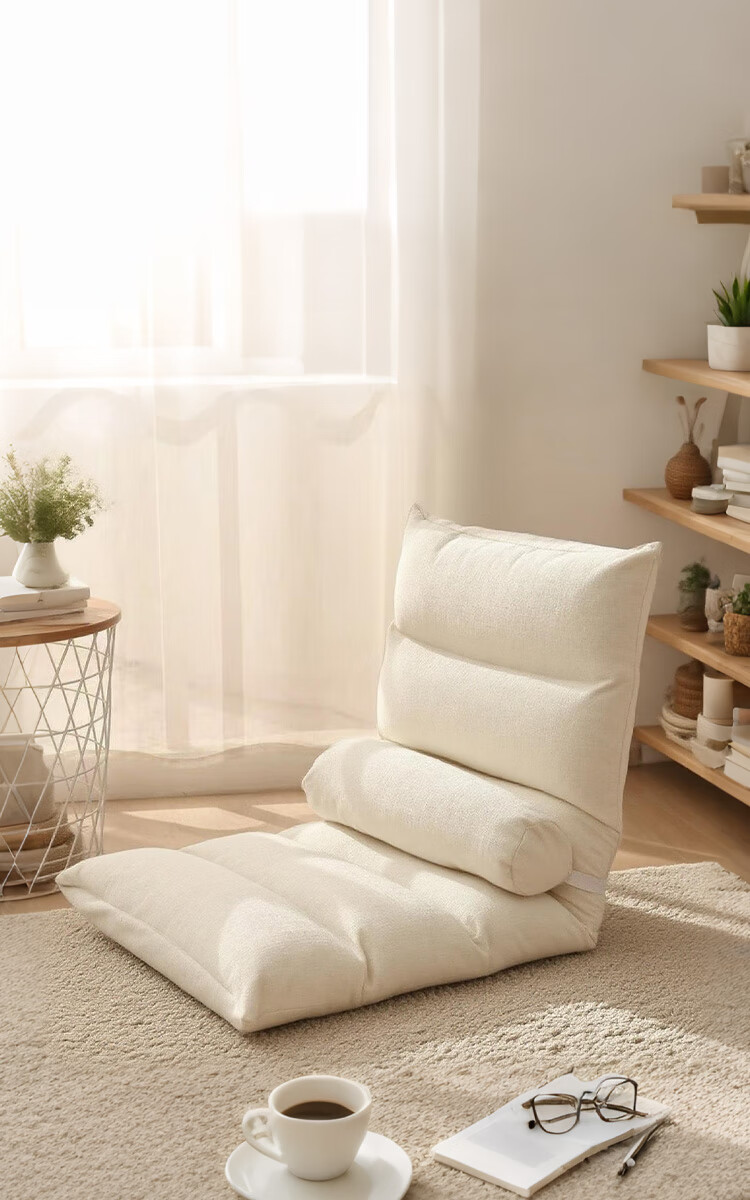 Warner New Lazy Sofa Bed Backrest Balcony Small Apartment Bay Window Chair Single Tatami LZ036 Beige Six-Grid Cotton Linen 1