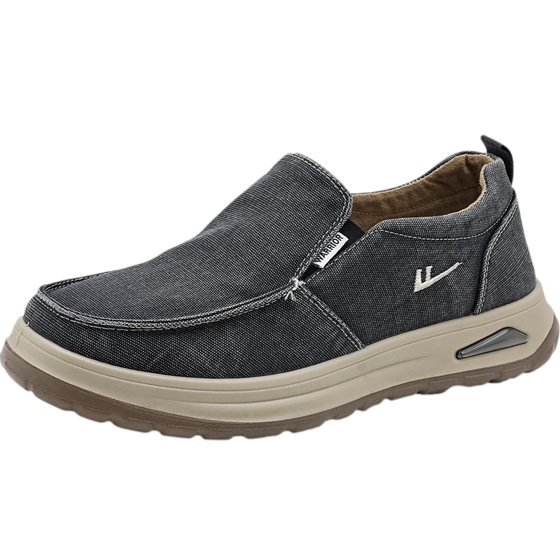 Warrior Men's Canvas Shoes Breathable Soft Sole Casual Slip-On Sneakers WXY(JS)-1845 Light Gray Size 43