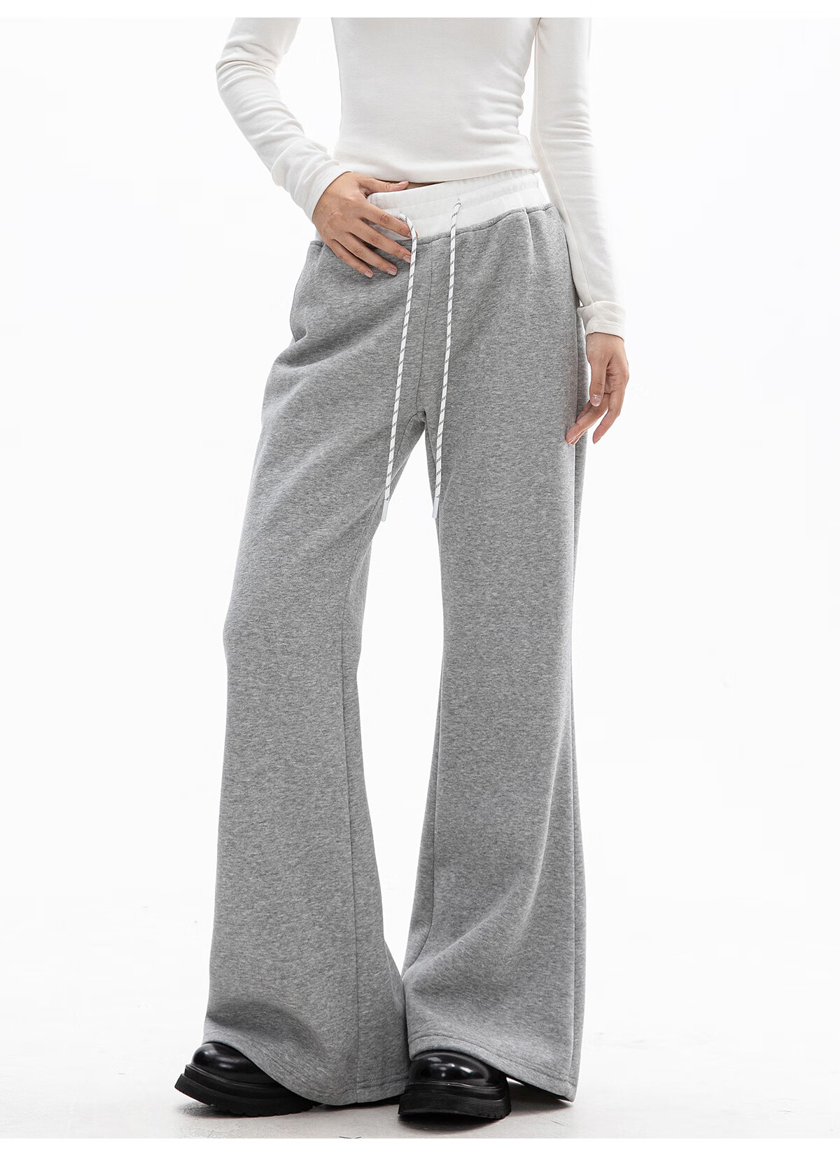 ICH MODE Women's American Style Flared Sports Pants Autumn Winter Straight Wide-Leg Casual Sweatpants BF Lazy Style Navy Blue S 8