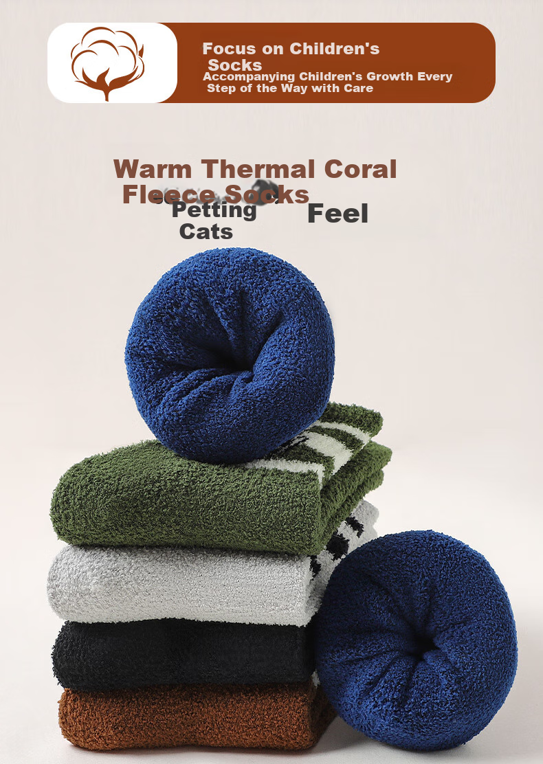 LangSha Children's Socks, Boys' Fleece-Lined Thick Mid-Calf Cotton Socks, Winter Warmth, for Students, Older Children, Boys, Toddlers, Terry Socks 1