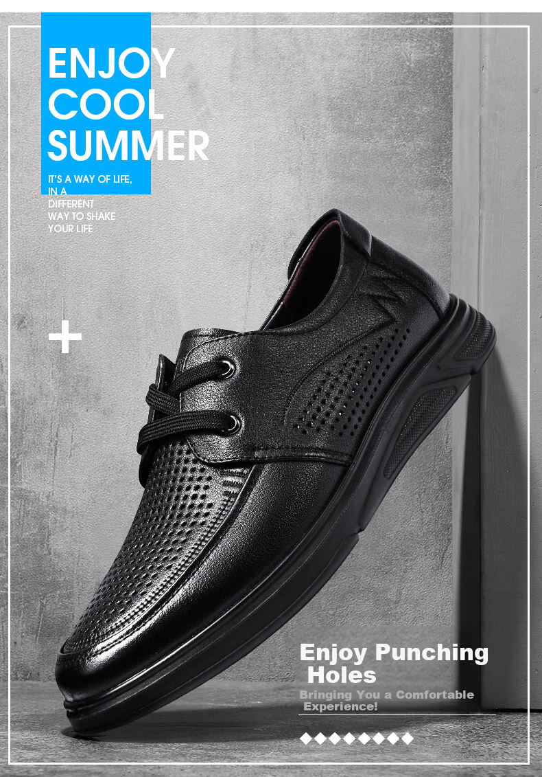 LAORENTOU Men's Leather Shoes, Business Casual Shoes, Top-Grain Cowhide Perforated Shoes, Slip-Resistant And Wear-Resistant Hollow-Out Men's Shoes, LL12130, Black, Size 38 3