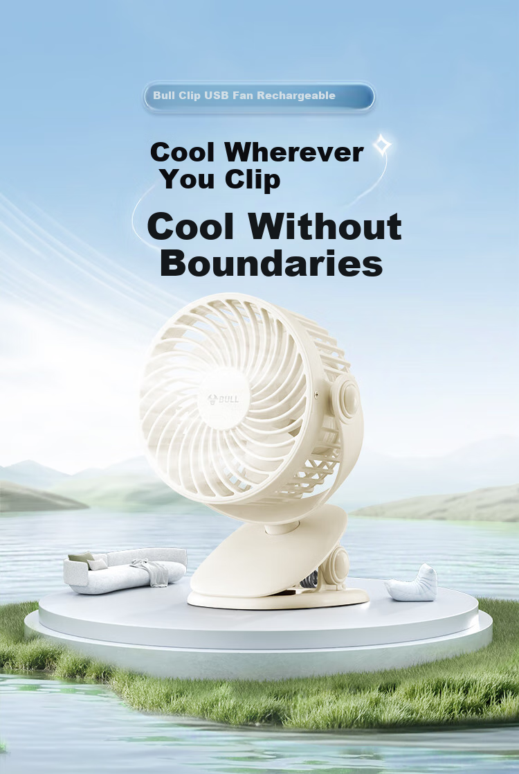 BULL USB Desktop Fan, [3C Certified], Mini Quiet Small Fan 2000mAh, Student Dormitory Office Desktop Fan Clip-On Fan - Rechargeable Model 1