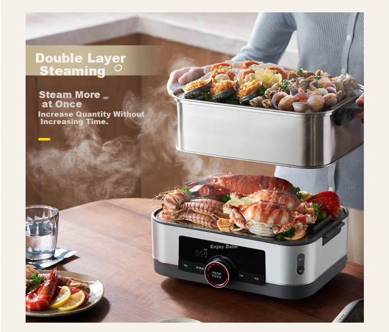 Donlim Electric Steamer Multi-Functional Steaming Pot Stewing And Cooking All-In Electric Steamer Double-Layer Stainless Steel Timer Keep-Warm Home Large Capacity Steamer Suitable for Babies Automatic No-Fire DL-1005A 19