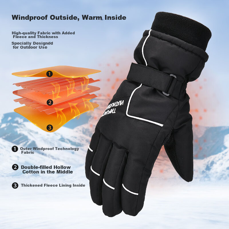 ALPINT MOUNTAIN Windproof, Cold-Resistant, Warm, Water-Repellent Gloves for Men, Winter Skiing, Cycling, Motorcycle Riding, Non-Slip Thickened Gloves