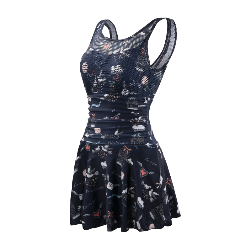 ZOKE ZOKE ZOKE Women's One-Piece Swimsuit, Slimming, Tummy Control, Fairy Style 122501544, Deep Blue Floral Pattern, 2XL
