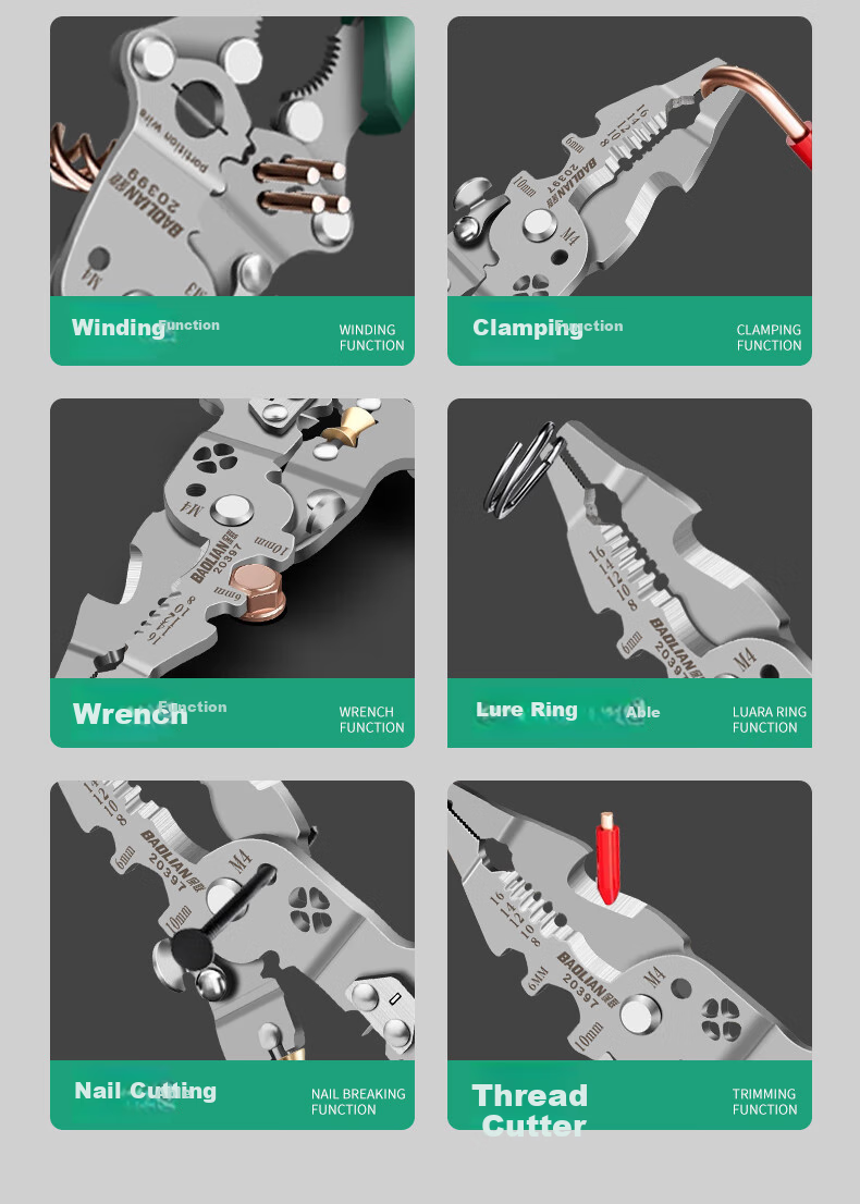 Baolian 18-In Multifunctional Wire Stripper, Electrician's Specialized Wire Separator, Wire Winder, Wire Cutter And Crimping Tool 11