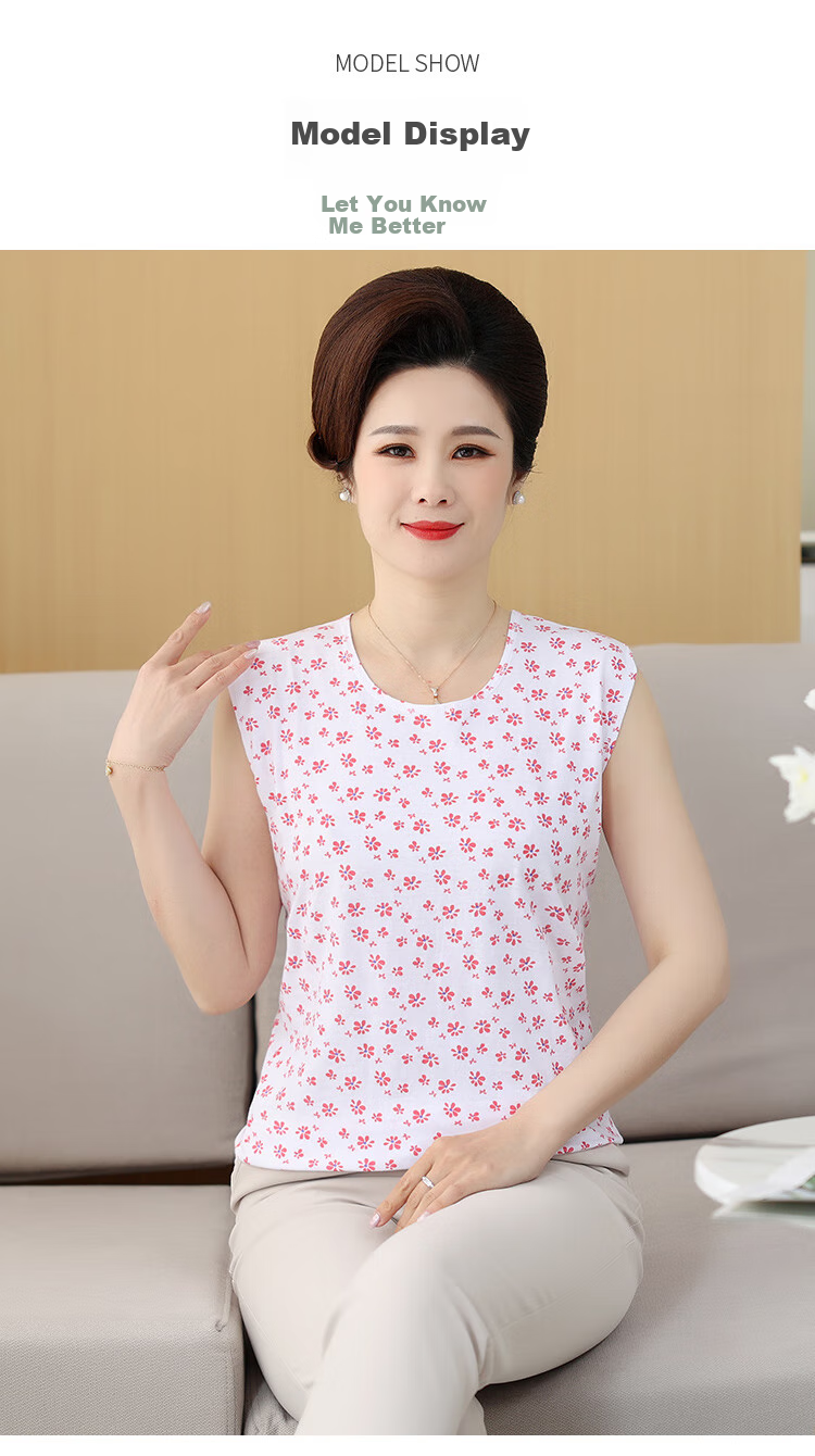 Hengyuanxiang [Pure Cotton] Middle-Aged And Elderly Women's Vest, Can Be Worn As Outerwear Or Undershirt, Loose Casual Vest for Seniors, Red Floral Patter 12