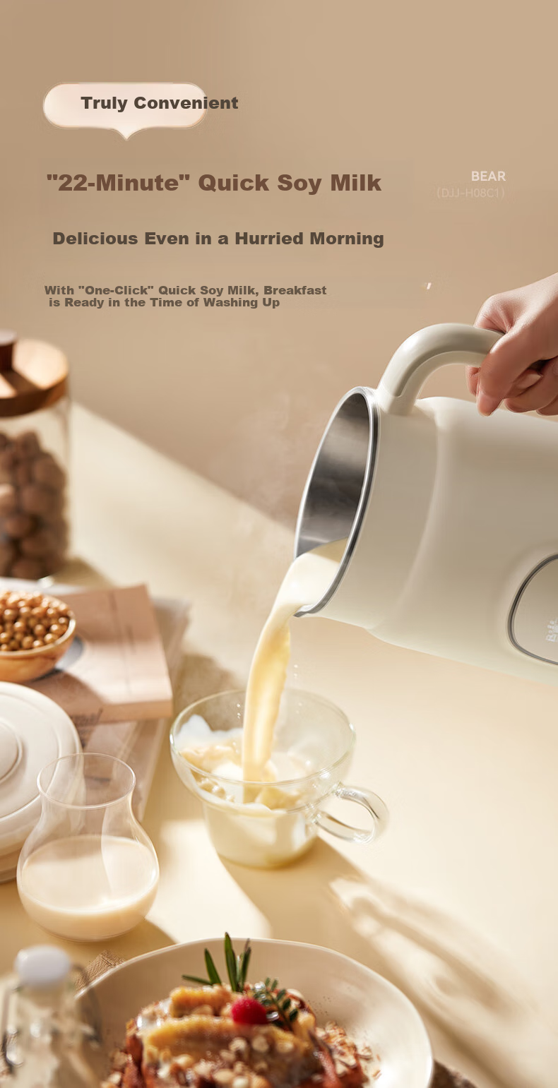 Bear Soy Milk Maker High-Speed Blender for Home Use, 1L Fast Soy Milk, Large Capacity for 2-3 People, Fully Automatic No-Cook Multifunctional Food Processor Juicer, Non-Coated DJJ-H08C1 16