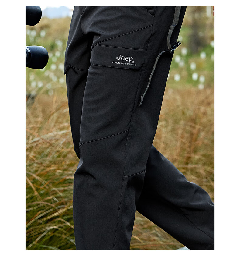 Jeep Windshield Softshell Pants Men Outdoor Sports Cold-Resistant Warm Straight-Leg Hiking Fleece-Lined Windproof Breathable Mountaineering Pants 2