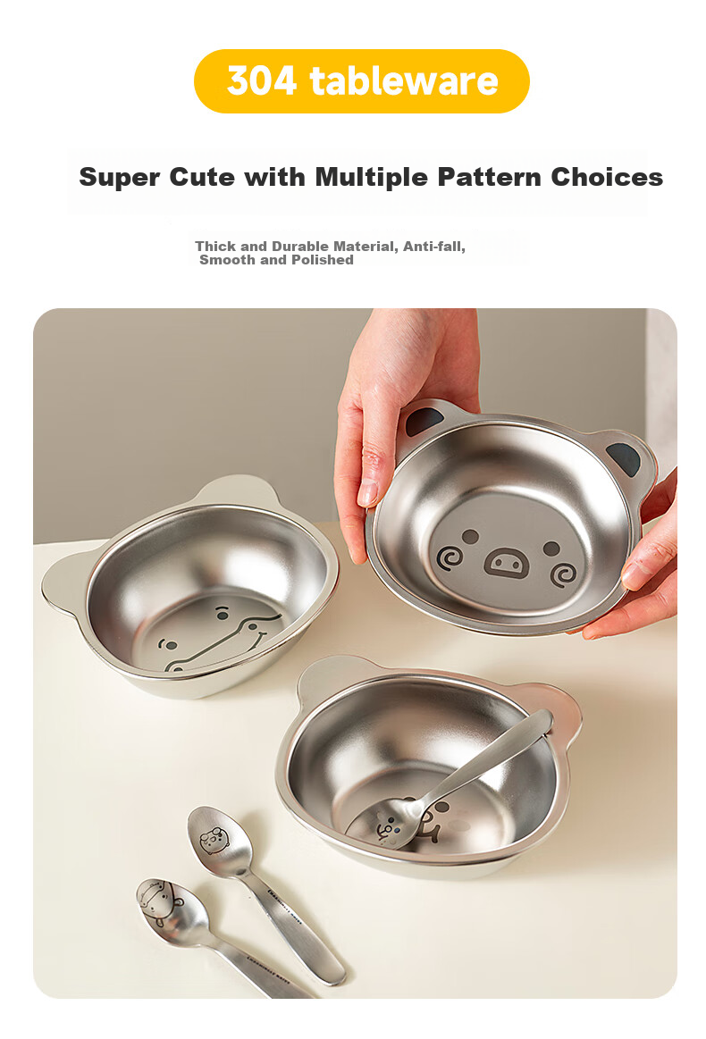 OnlyCook 304 Stainless Steel Baby Food Bowl Children's Plate Cartoon Small Bowl Baby Tableware - Cute Bear 5