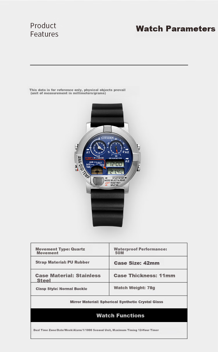 CITIZEN Watch for Men, Japanese And Korean Style, Starship Quartz Watch with Blue Dial And PU Strap, Gift for Students Or Boyfriends, JG0070-20L 5