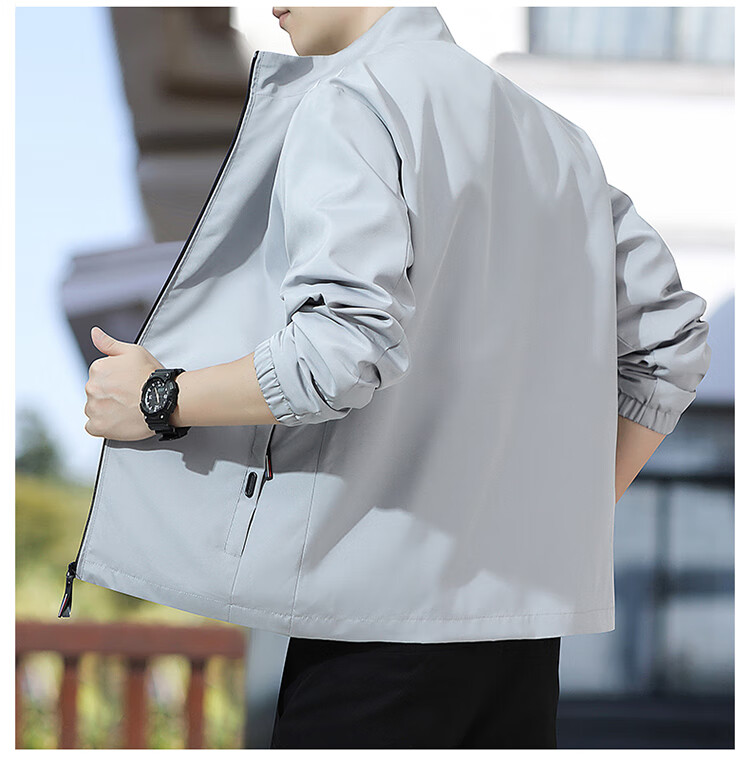 GLM Men's Spring Autumn Loose Jacket Stand Collar Windbreaker Casual Versatile Top Black 3XL 6